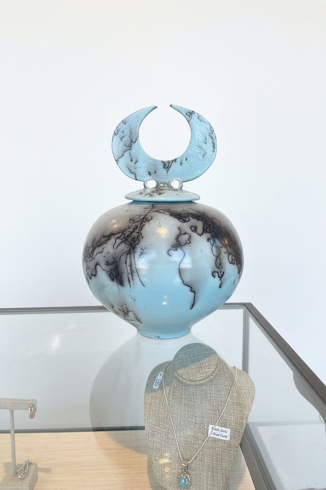 Light Blue Horsehair Lidded Vessel by Bob Smith
