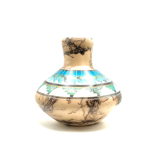 Navajo Carved Round Vase by Artist Manuel Brieno 6"H x 6"W