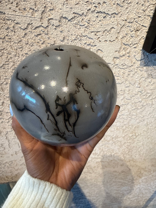 Grey Horsehair Glaze Orb - Seed Pot