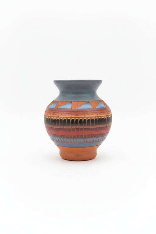 Navajo Carved Round Vase by Artist Valerie King 4.5"H x 4"W