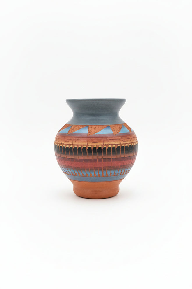 Navajo Carved Round Vase by Artist Valerie King 4.5"H x 4"W