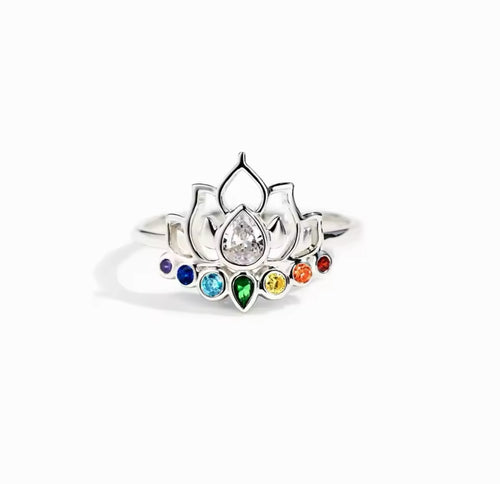 sterling silver lotus crystal Ring