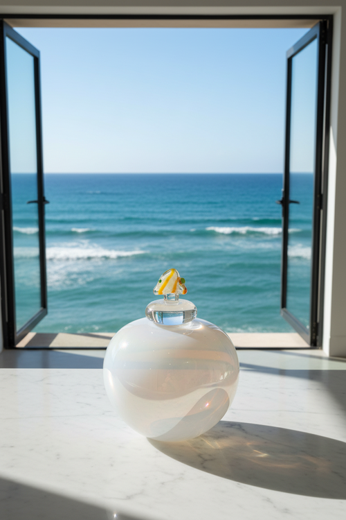 Light Blue Handblown Glass Lidded Vessel