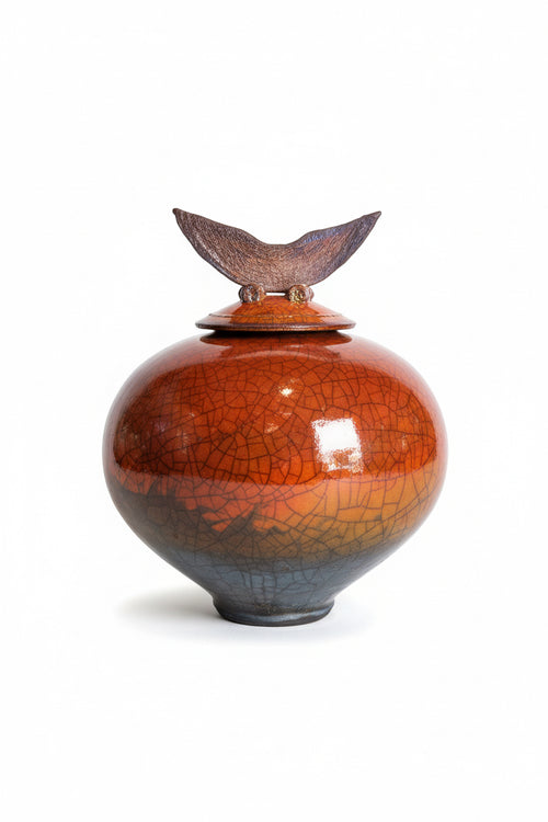 Raku Ferric Vase with Lid