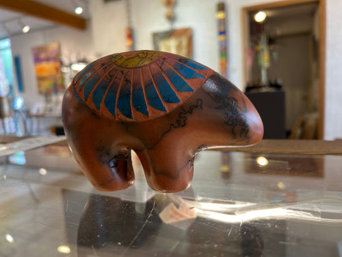 Larry Livingston Horsehair Pottery –Blue and Rust Colored Bear Statue