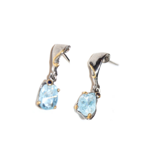 Rough Aquamarine & Sapphire Drop Earrings