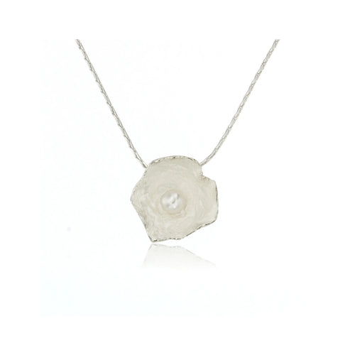Silver Petal Pendent with Pearl - (Large)
