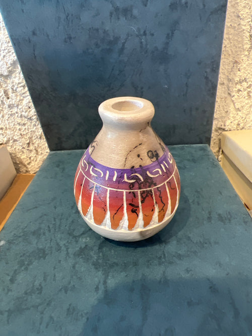 Shana Sam Horsehair Pottery – Ceramic Purple and Brown Vase