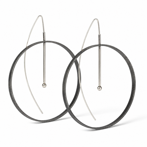 Black Hoop Earrings Sterling Silver 