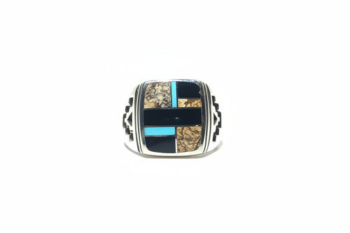 Tiger's Eye Jasper, Black Jade & Kingman Turquoise Ring
