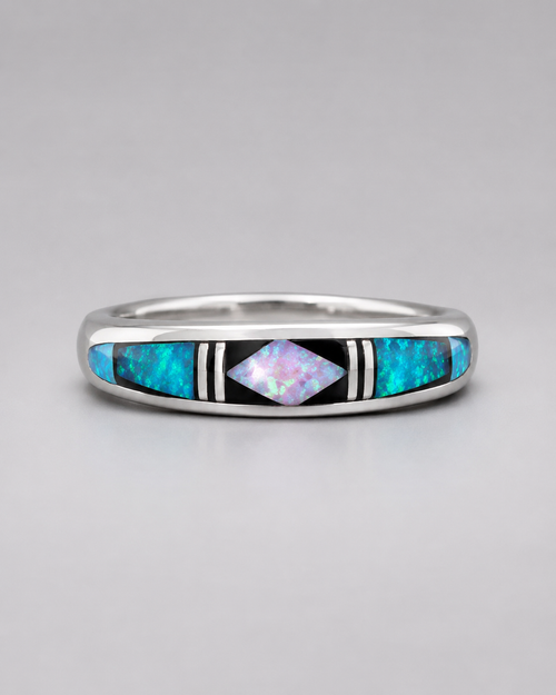 Black Jade and Opal Navajo Stone Inlaid Ring