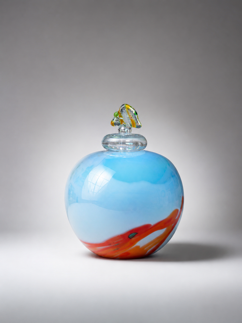 Handblown Glass lidded Vases Light Blue Color 