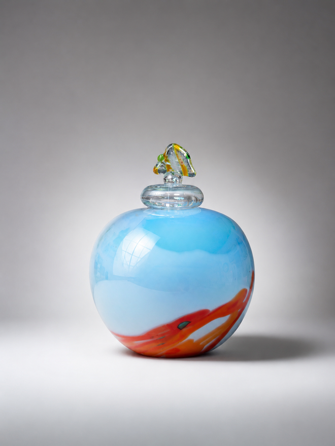 Handblown Glass lidded Vases Light Blue Color 