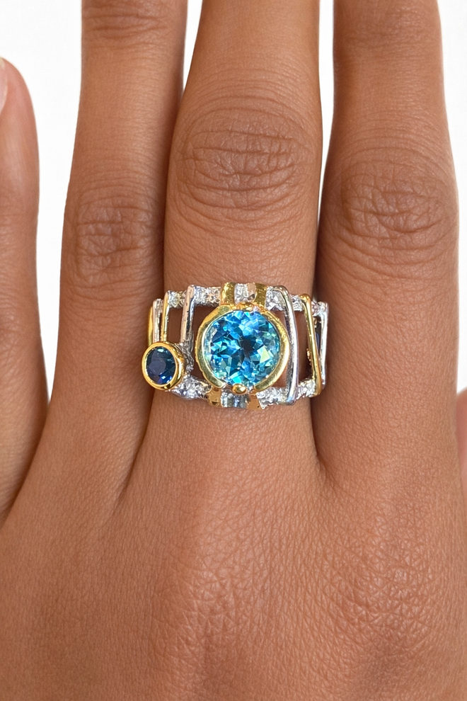Swiss Blue Topaz & Blue Sapphire Ring