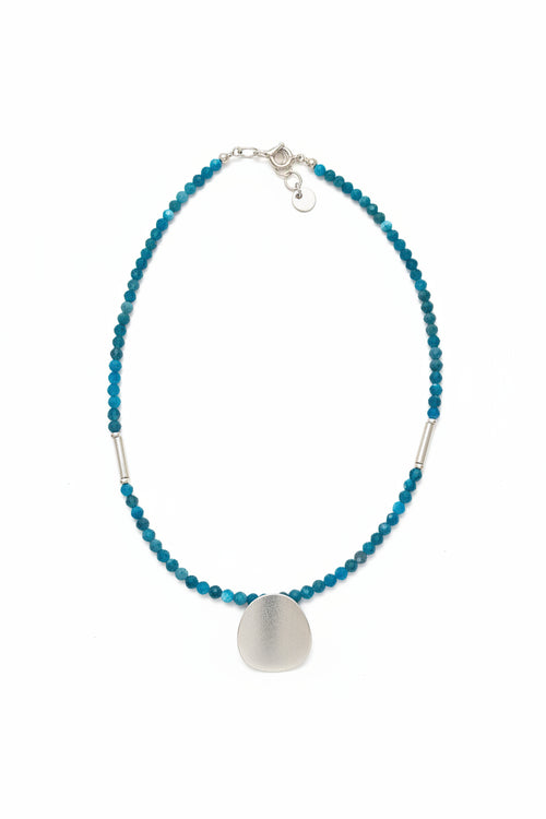 Apatite Beads Necklace with Round Curved Silver Pendent