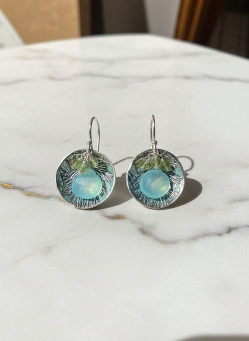 Blue Chalcedony & Peridot Earrings - Handmade in Sedona Arizona