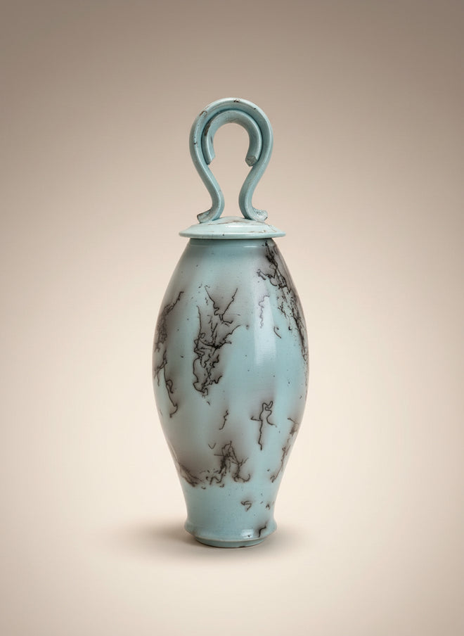 Light Blue Horsehair Lidded Vessel by Bob Smith