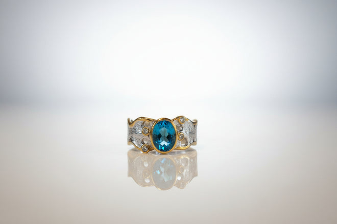 Swiss Blue Topaz & White Topaz Ring