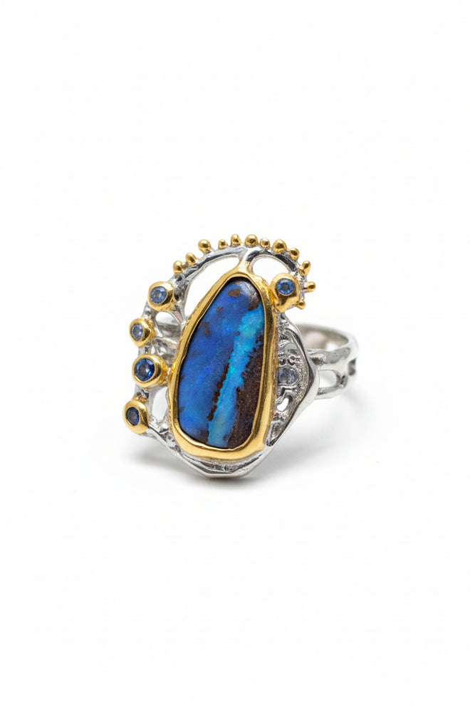 Boulder Opal & Blue Sapphire Ring 13.5 7