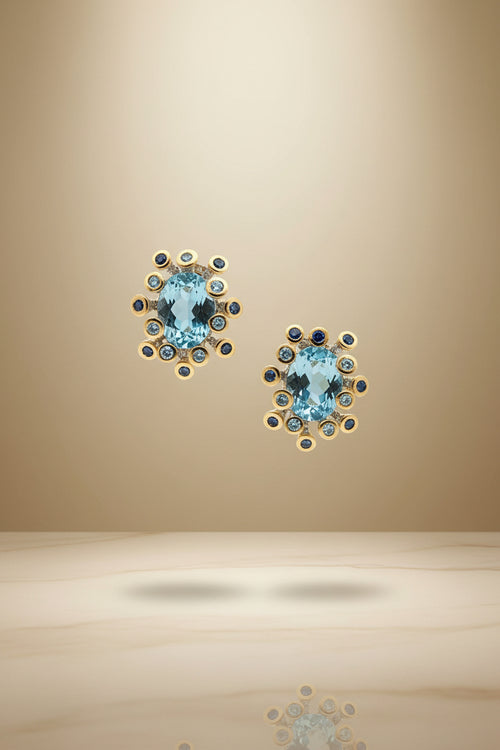 Blue Topaz & Blue Sapphire Post Stud Earrings
