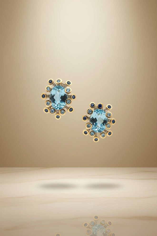 Blue Topaz & Blue Sapphire Post Stud Earrings