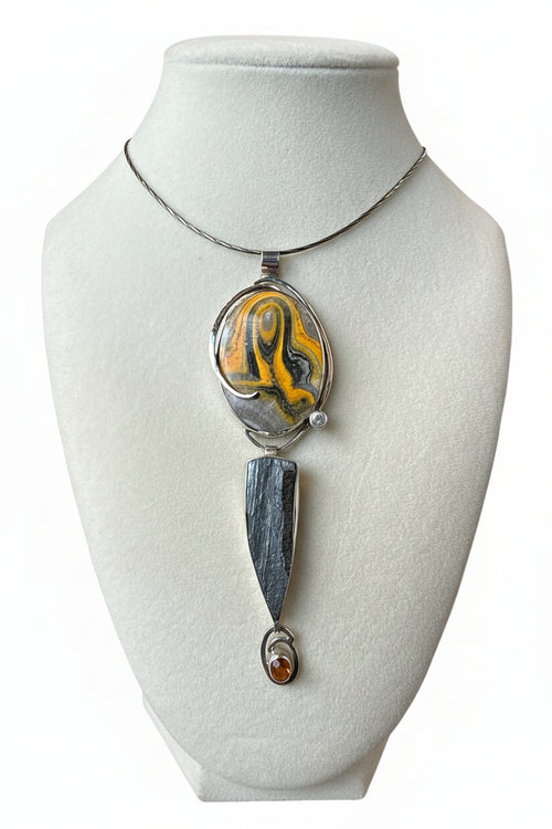 Bumble Bee Jasper, Scapolite, Hematite & Opal Necklace - One-of-a-Kind