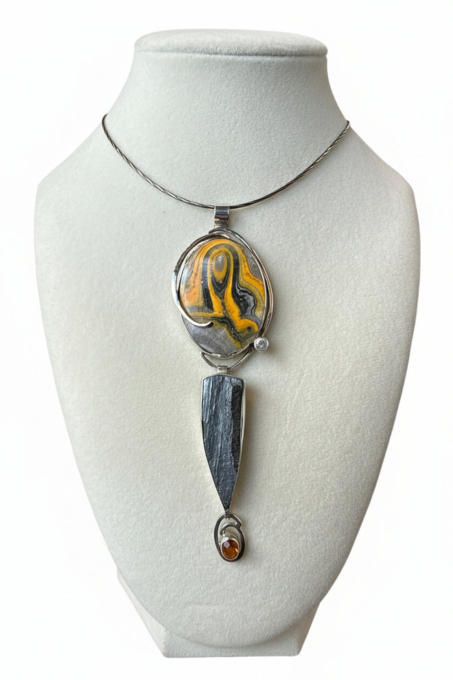 Bumble Bee Jasper, Scapolite, Hematite & Opal Necklace - One-of-a-Kind