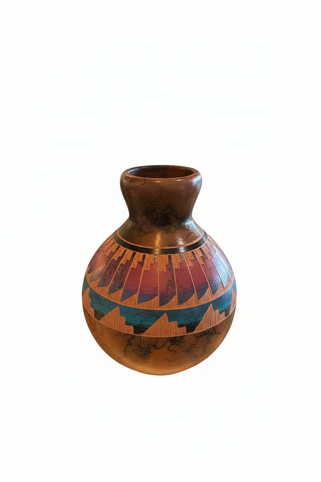 Navajo Carved Round Vase by Artist Manuel Brieno 5.5"H x 4.5"W