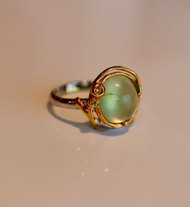 Prehnite & Yellow Sapphire Ring
