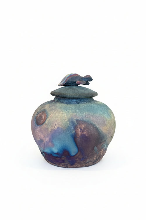 Raku Ceramic Pot with Turtle Lid