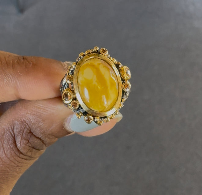 Amber & Yellow Sapphire Ring