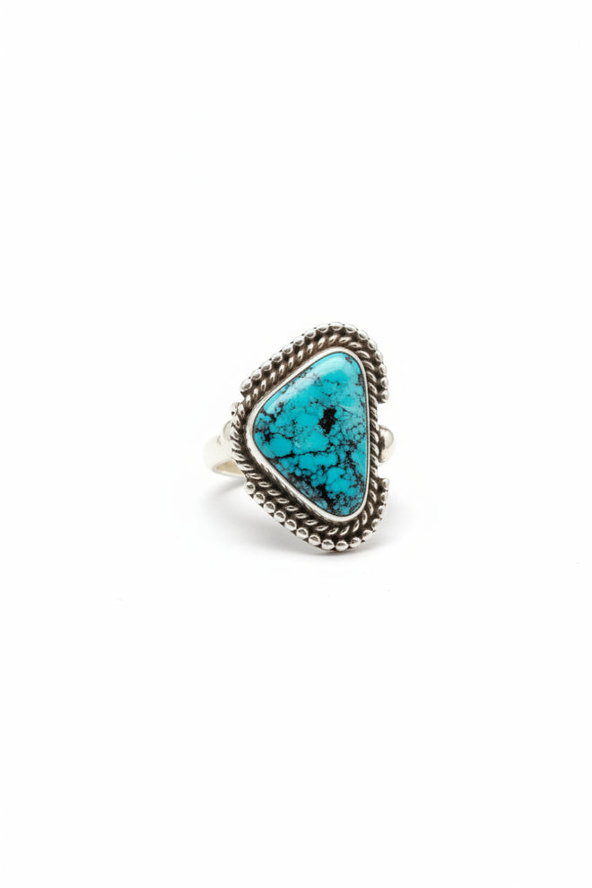Sterling Silver #8 Turquoise Ring by Navajo Artist Herman Smith Jr.