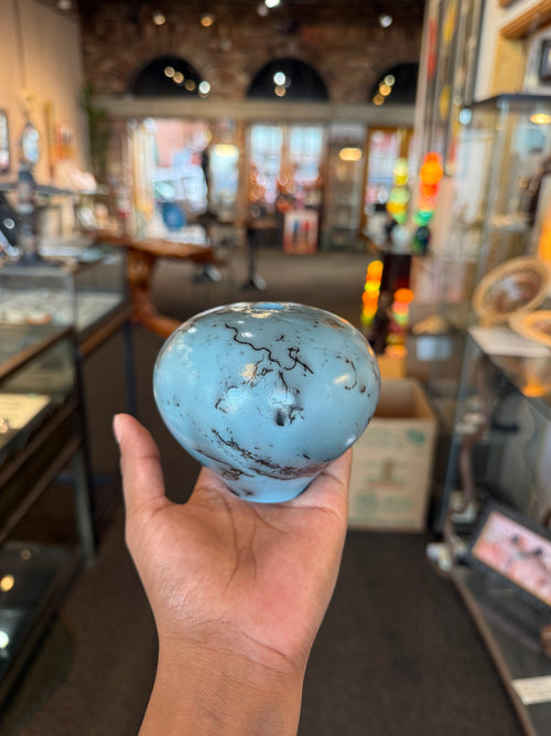 Light Blue/Grey Horsehair Glaze Orb - Seed Pot (Copy)