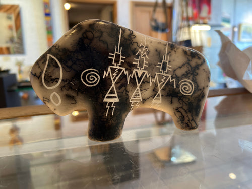 Gary Yellowcorn Horsehair Pottery – Gray and Black Buffalo Statue
