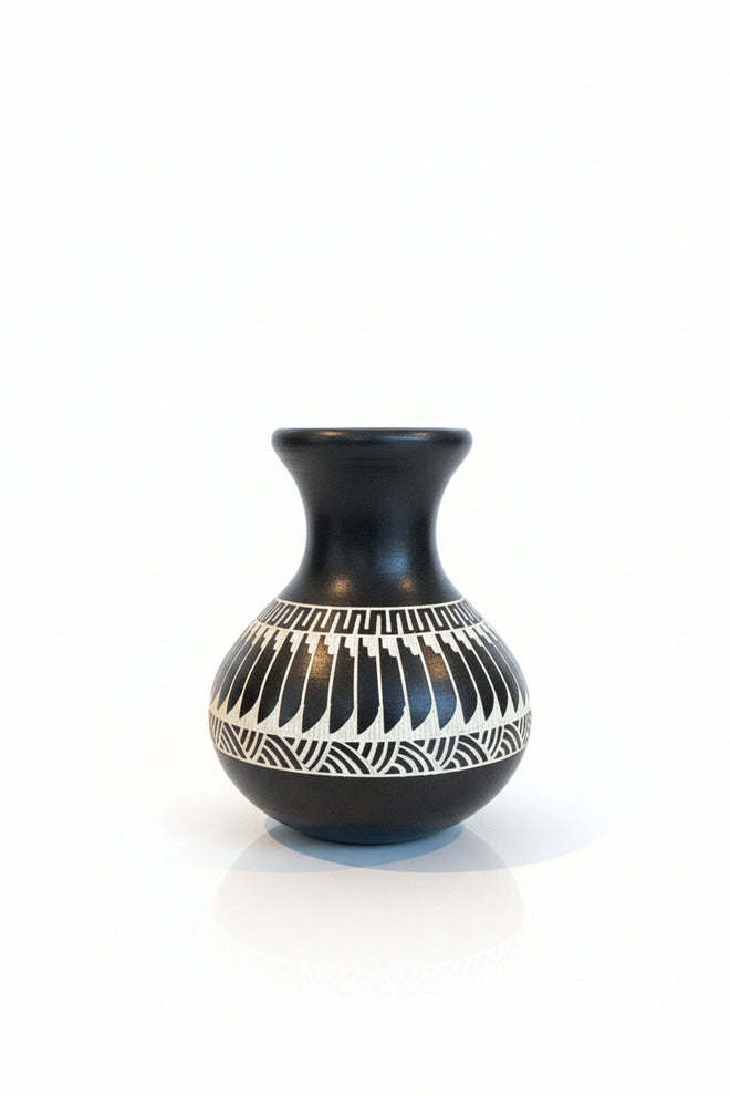 Navajo Carved Ceramic Vase by Cassandra King 5"H x 4"W