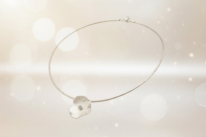 Silver Petal Choker Necklace with Cubic Zirconia (Large)