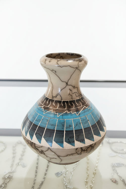 Navajo Carved Round Vase by Artist Manuel Brieno 5.5"H x 4.5"W