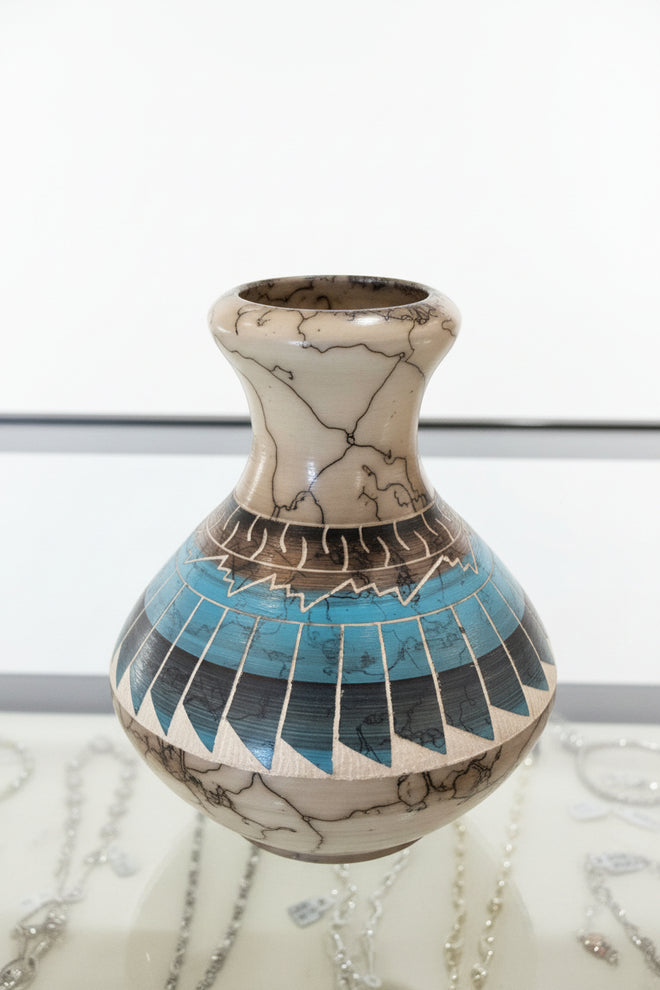 Navajo Carved Round Vase by Artist Manuel Brieno 5.5"H x 4.5"W