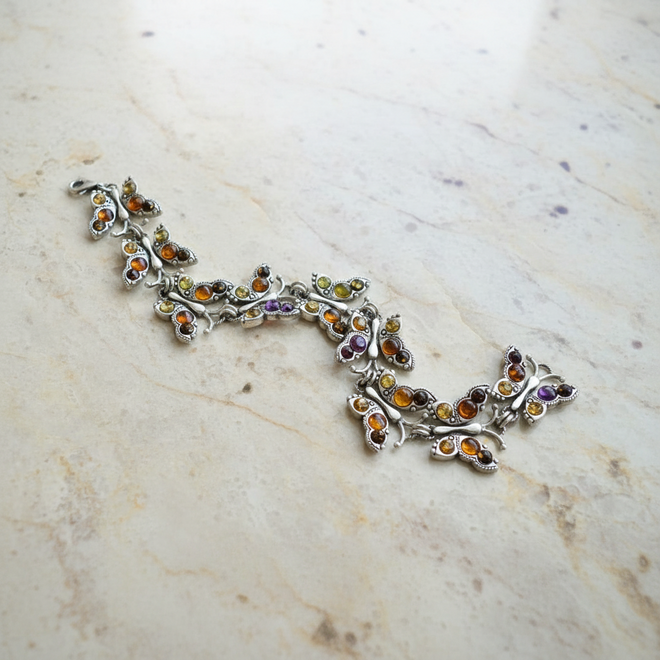 Sterling Silver Amber Butterfly Bracelet