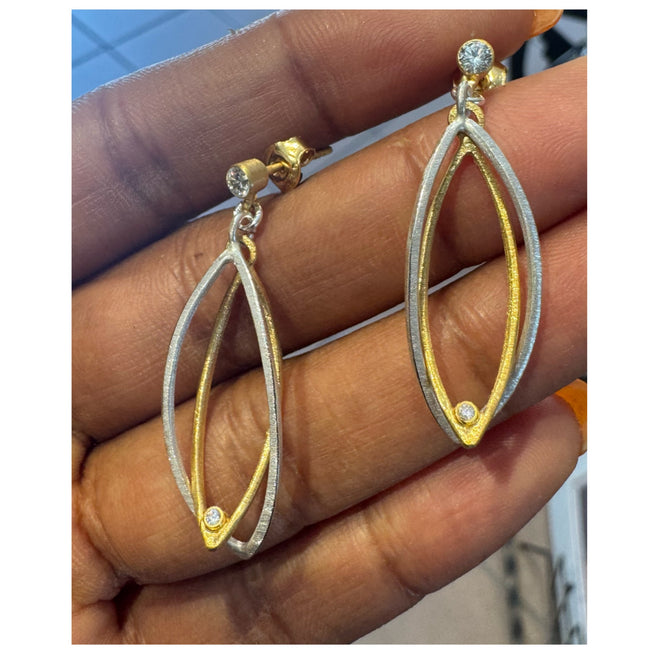 Two Tone Drop Earrings with Cubic Zirconia