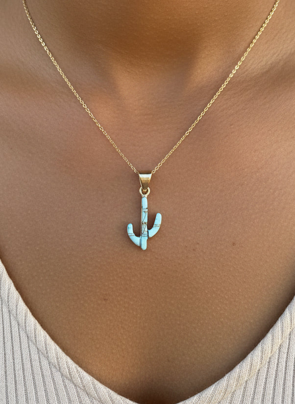 Turquoise & Opal Cactus Pendent
