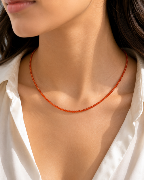 Carnelian Petite Beaded Necklace Orange Petite Necklace 