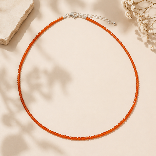 Carnelian orange stone petite beaded necklace