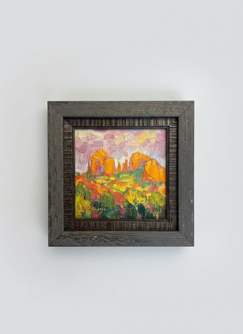 Cathedral Sunset — Sedona AZ — Original Palette-Knife Oil, 5″×5″ (Russell Johnson)