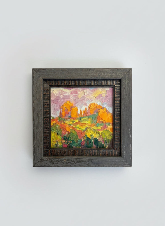 Cathedral Sunset — Sedona AZ — Original Palette-Knife Oil, 5″×5″ (Russell Johnson)