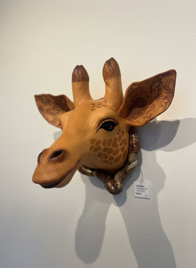 Ceramic Giraffe Head Mask - Wall Hanging Sculpture by Sumati Colpitts