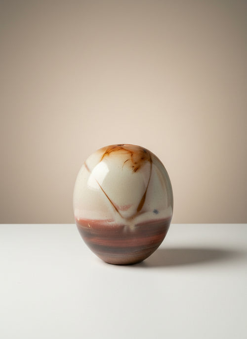 Small Saggar Fired Ceramic Orb -  5" H x 3.5" W  by Bob Smith