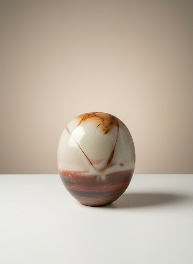 Small Saggar Fired Ceramic Orb -  5" H x 3.5" W  by Bob Smith