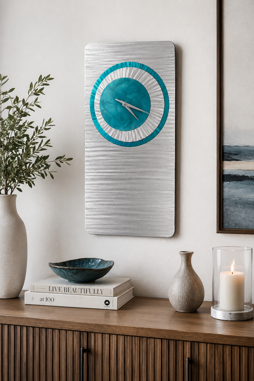 Turquoise Aluminum Wall Clock | Modern Contemporary Wall Decor