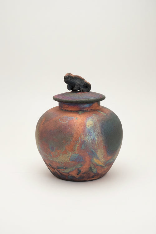 Raku Ceramic Pot with Frog Lid